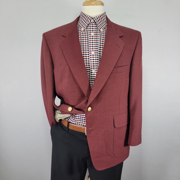 VTG Lacrosse Men's Sport Coat Blazer Two Button‎ Polyester Wool? Maroon Size 44S